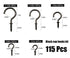 IDEALSV Black Bronze Screw in Cup Hooks Kit 115 Pack 1/2" 5/8" 7/8" 1-1/4" 1-1/2" Ceiling Hooks Plants Hanger Christmas Lights Hooks Hanging Jewelry Hooks Mugs Hooks 5 Size Outdoor/Indoor Use