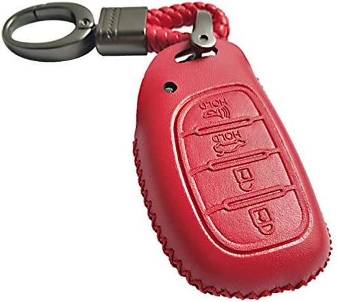 Alegender 4 Buttons Red Leather Smart Key Fob Cover Case Remote Bag Protector Fit for 2016 2017 2018 2019 Hyundai 2020 2021 Tucson Elantra Sonata (NOT FIT Flip/Pop Out/Folding Key)