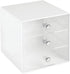 mDesign Plastic Home Office 3 Drawer Cube Storage Organizer - Desktop Organization for Office Supplies, Gel Pens, Pencils, Markers, Tape, Erasers, Paperclips, Chargers - White/Clear