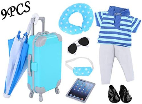 18 Inch Doll Clothes and Accessories Boy Doll Travel Suitcase Set for 18 inch Boy Dolls