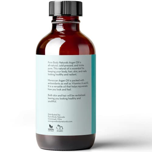 Pure Body Naturals Pure Argan Oil for Skin, Face, Hair & Nails, 4 fluid ounces