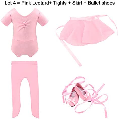 BARWA 18 Inch Doll Clothes Ballet Ballerina Outfits Dance Dress Custume Compatible with 18 Inch Dolls - 4 PCS Pink Leotard with Tutu Skirt, Tights and Ballet Shoes