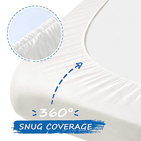 Pack N Play Sheets Organic 27"x 39" Cotton Mini Crib Sheets 2 Pack, Stretchy Pack and Play Fitted Sheet for Dream On Me Portable Playard Mattress Baby Girl Boy, White