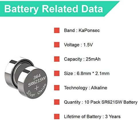 KaPonsec 10 Pack SR621SW 364 363 LR621 164 AG1 1.5V Button Cell Watch Battery