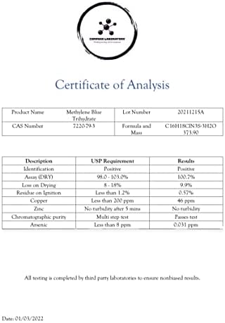 Methylene Blue 1% Compass Laboratory |USP-Grade Methylthioninium Chloride Liquid | High Purity Dietary Supplement for Brain Function & Cognitive Health | No Formaldehyde (1) 50ml Glass Dropper Bottle