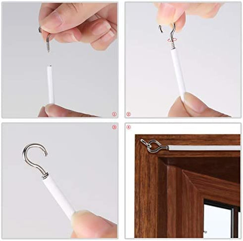 OOTSR [2 Pack White Curtain Wire, Plastic Coated Window Curtain Wire, Picture Hanging Wire with 8 Pairs of Screw Eyes and Hooks