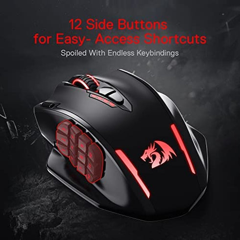 Redragon M913 Impact Elite Wireless Gaming Mouse, 16000 DPI Wired/Wireless RGB Gamer Mouse with 16 Programmable Buttons, 45 Hr Battery and Pro Optical Sensor, 12 Side Buttons MMO Mouse