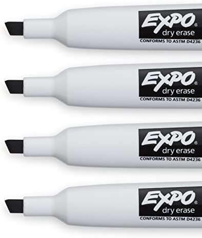 EXPO Magnetic Dry Erase Markers with Eraser, Chisel Tip, Black, 4-Count
