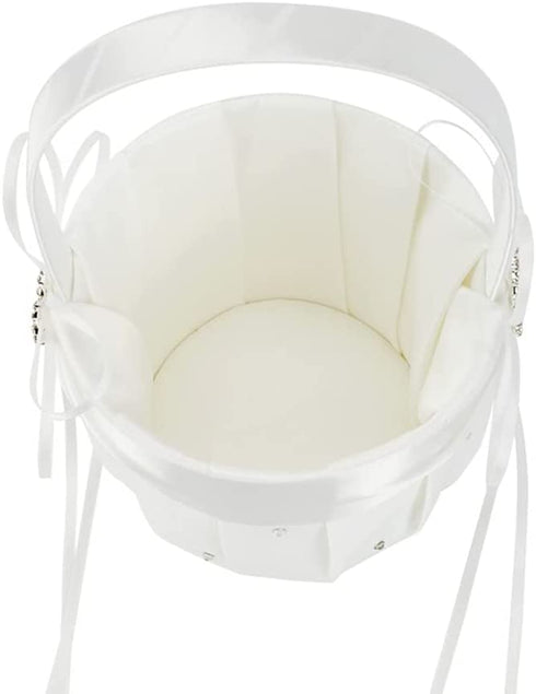 AmaJOY 2pcs Beach wedding Flower Girl Basket Ivory Flower Basket with Double Heart Rhinestone Decor