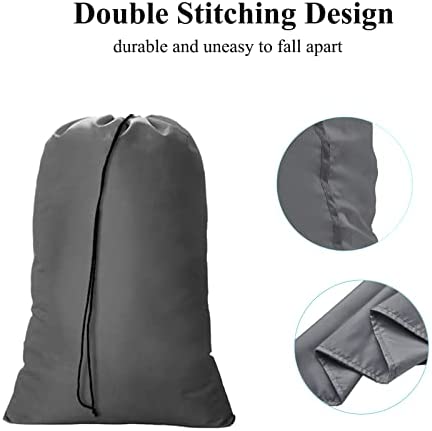 OTraki XL Travel Laundry Bags 2 Pack 28 x 45 inch Heavy Duty Drawstring Dorm Large Organizer Bag Tear Resistant Big Laundry Hamper Basket Liner Jumbo Dirty Clothes Storage, Three Loads of Clothes Grey