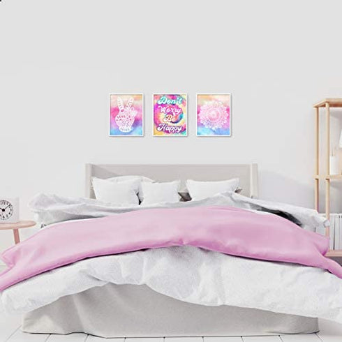 Teen Girl Room Wall Decor Art Prints - (UNFRAMED 8 x 10) Inspirational Wall Art, Motivational Quotes Posters for Kids, Tween Women Office Bedroom, Dorm, Cubicle, Desk (Don't Worry Be Happy)