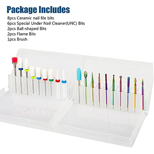 Depvko 19pcs Nail Drill Bits Sets, 3/32 Inch Diamond Cuticle Electric Nail File and Ceramic Acrylic Gel Nail Bit Kit,Nail Art Tools, Carbide Cuticle Remover Bits for Manicure Pedicure, Home Salon