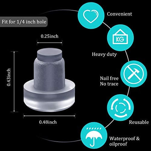 Glass Top Table Bumpers with Stem Clear Rubber Grippers Soft Clear Anti Slip Pads Non Adhesive Glass Table Rubber Grippers Furniture Cabinet Door for Outdoor, for 1/4 Inch Hole (50 Pieces)