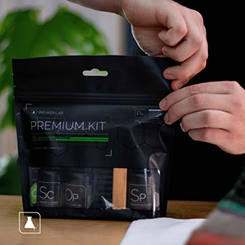 Sneaker LAB Premium Shoe Care Cleaning Kit - Cleaner + Deodorizer + Protector + Premium Brush - Perfect for Most Materials - 1.7 Fl Oz Bottles