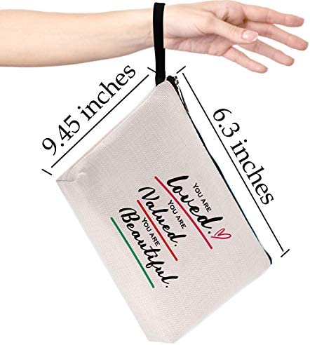 Hanamiya Na Inspirational Gifts for Women Girls Teens Friends-You are Loved Valued Beautiful Motivational Birthday Friendship Personalized Mantra Makeup Bag