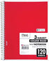 Mead Spiral Notebook, 3 Subject, College Ruled Paper(05748), 120 Sheets, 10-1/2" x 8", Assorted Color - 1 Count