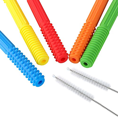3 Pack Sensory Teething Tubes Soft Silicone Teether Toy for Babies with Autism,Biting,Chewing,Oral Motor Needs,Chew Stick for Infant Toddlers Kids