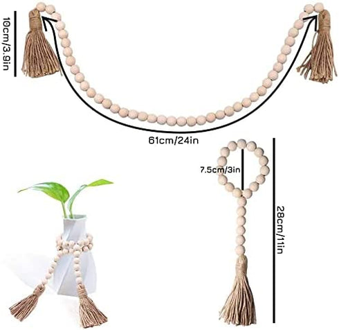 Wood Bead Garland Farmhouse Beads Wood Bead Garland with Tassel Prayer Beads Farmhouse Decor Wood Bead Strands