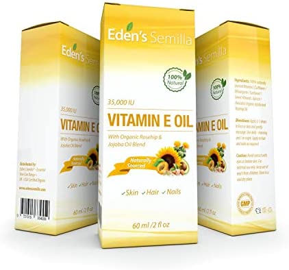 100% Plant Extract Vitamin E Oil 35,000 IU + Organic Rosehip & Jojoba Blend - 2 OZ Bottle. FAST Absorbing Skin Protection For Face & Body. Pure Ingredients - Ideal For Sensitive Skin - Use Daily