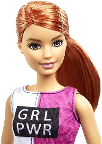 Barbie Fitness Doll, Red-Haired, with Puppy and 9 Accessories, Including Yoga Mat with Strap, Hula Hoop and Weights, Gift for Kids 3 to 7 Years Old
