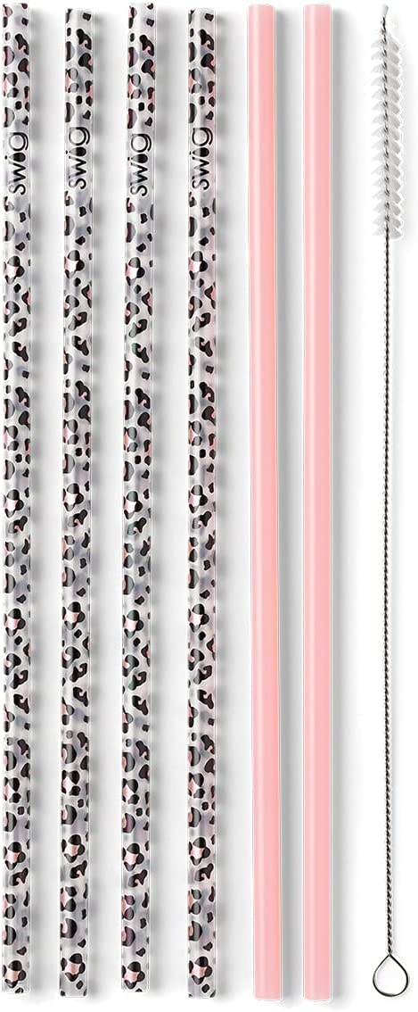 Swig Life Luxy Leopard + Blush Tall Straw Set & Cleaning Brush, Each Straw is 10.25 inch Long (Fits Swig Life 20oz Tumblers, 22oz Tumblers, and 32oz Tumblers)