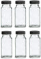 Nakpunar 6 pcs 6 oz French Square Glass Spice Jars with Shakers - Black lids and shaker insert