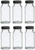 Nakpunar 6 pcs 6 oz French Square Glass Spice Jars with Shakers - Black lids and shaker insert