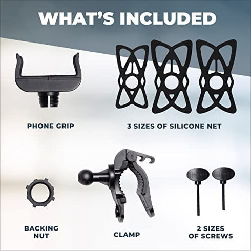 Roam Bike Phone Mount - Adjustable Handlebar of Motorcycle Phone Mount for Electric, Mountain, Scooter, and Dirt Bikes - Bike Phone Holder Compatible w/ iPhone & Android Cell Phones - Cycling Gift