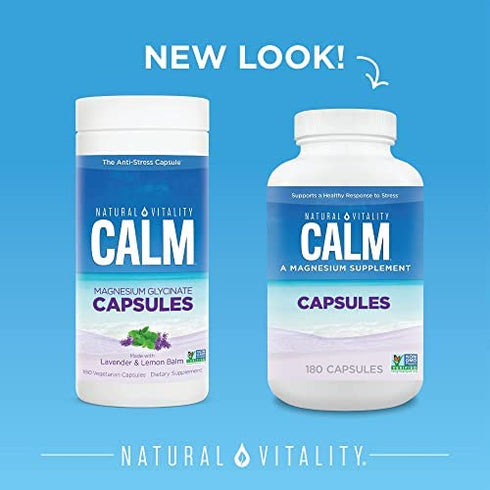 Natural Vitality Calm Magnesium Glycinate Supplement, Magnesium Supports Bone, Muscle, Heart, & Nerve Health, Supports a Balanced Mood, Non-GMO, Vegan, Gluten Free 180ct Capsules