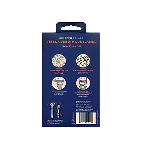 Dollar Shave Club Men's Razor Mixed Starter Shaving Kit For a Comfortable and Smooth Shave Includes 1 Handle, 4-Blade Cartridge, and 6-Blade Cartridge Shaving Kit for Men 3 Count