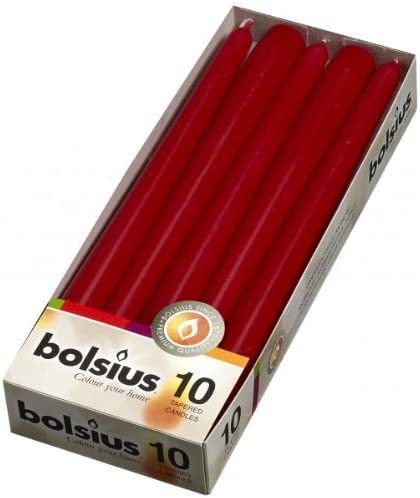 BOLSIUS 10 Pack Unscented 10 Inch Dark Red Household Taper Candles - 7.5 Hour Burning Time - Premium European Quality - Smokeless Dripless Taper Candlesticks - Perfect for Church, Party, and Everyday