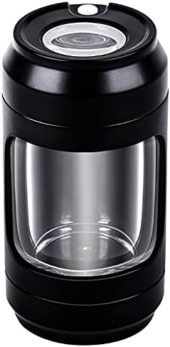 Storage Jar with Herb Grinder Led Light up, Herb Containers with 8x Magnifying Glass Jar Air Tight, Storage and Grinding in One Keep Herbs Dry and Fresh (Black)