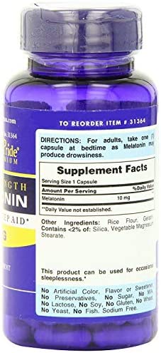 Puritan's Pride Melatonin 10 mg Sleep aid Insomnia Relax Sleep Pill 120 Capsules (3-Pack)