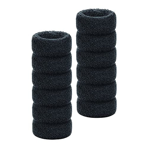 12 Pack Black Terry Cloth Towel Elastic Stretchy Wide Thick Hair Ties Scrunchies Ties Ring Loop No Crease Seamless Rubber Hair Band Ponytail Holder Hair Accessories for Women Girl