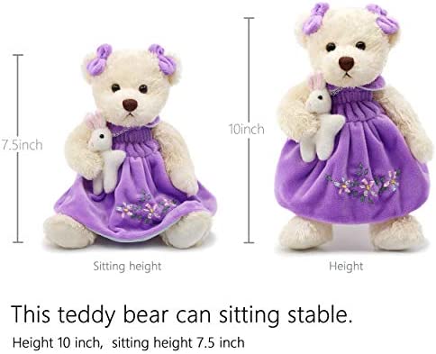 Oits-cute Small Baby Teddy Bear with Cloth Cute Stuffed Animal Soft Plush Toy 10" (Purple Dress with Rabbit)