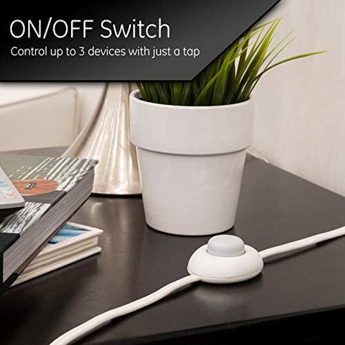 GE 42803 3 Outlet Extension Cord with On/Off Switch Perfect for Lamps, Holiday and Christmas Lights, 9 ft, White