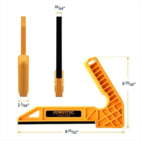 POWERTEC 71452 Plastic L-Push Stick | Deluxe L-Shaped Woodworking Push Tools (Patented)