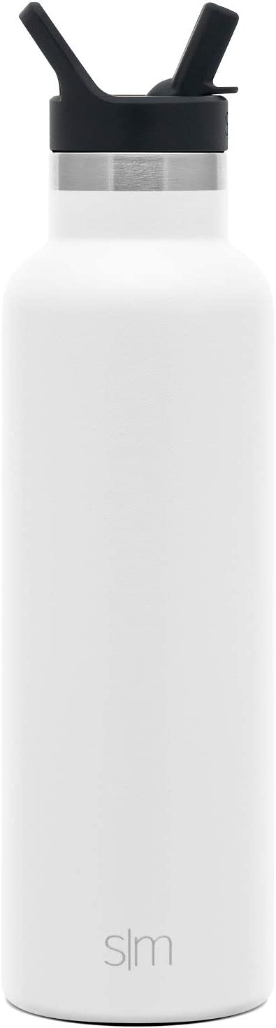 Simple Modern Water Bottle with Narrow Mouth Straw Lid Metal Thermos Vacuum Insulated Stainless Steel l Reusable Leak Proof BPA-Free Flask | Ascent Collection | 20oz, Winter White