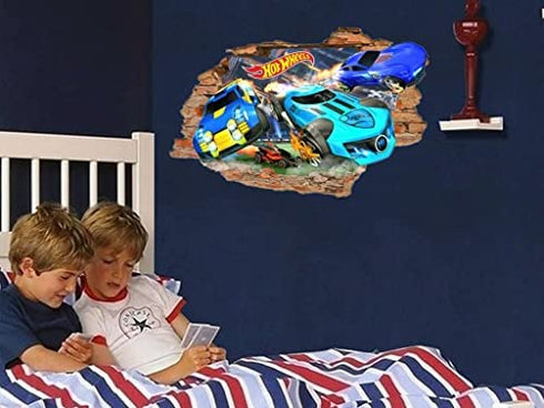 3D Wall Stickers Murals Wallpaper Hot Wheels Toy Car Removable Vinyl Space Wall Decals Removable PVC Art Nursery School