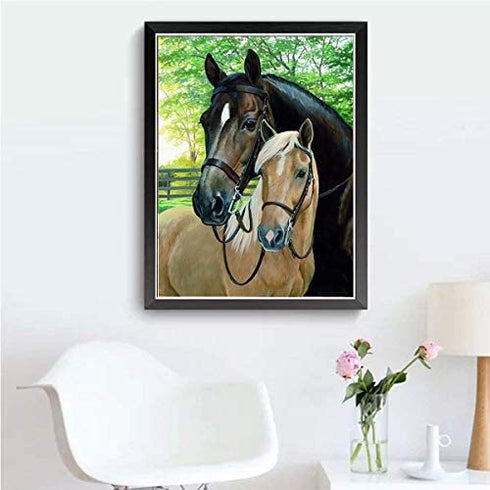 5D DIY Diamond Painting Kit, ZSNUOK 5D Diamond Art Kit Full Round Drill for Adults or Kids, Embroidery Dotz Kits Arts Craft Mosaic Making Cross Stitch for Home Wall Decor Two Horses 12x16 inches