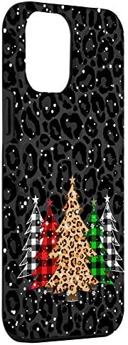 iPhone 12 Pro Max Christmas Trees with Plaid & Black Leopard Print Xmas Phone Case