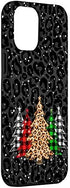 iPhone 12 Pro Max Christmas Trees with Plaid & Black Leopard Print Xmas Phone Case
