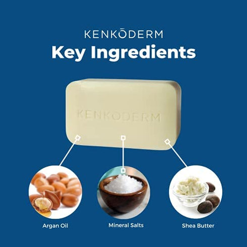 Kenkoderm Psoriasis Mineral Salt Soap with Argan Oil & Shea Butter 4.25 oz | 1 Bar | Dermatologist Developed | Fragrance + Color Free