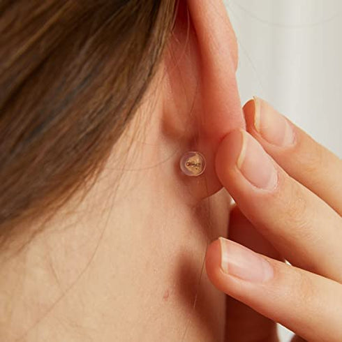 14K Real Solid Gold Earring Backs Hypoallergenic Soft Clear Silicone Earrings Backings Ear Piercing Replacements Secure Safety for Studs Drop Comfortable