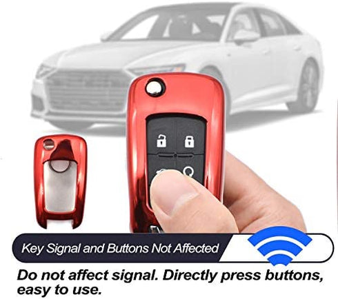 Compatible with Chevy Chevrolet Equinox Encore Camaro Cruze Malibu Impala Buick Regal Lacrosse GMC Terrain Red TPU Key Fob Cover Case Remote Holder Skin Protector Keyless Entry Sleeve Accessories