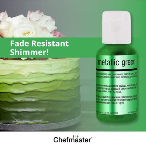 Chefmaster - Metallic Airbrush Kit - Airbrush Food Coloring - 6 Pack - Vibrant and Fade-Resistant Sheen - Works With Any Airbrush Tool to Achieve Amazing Effects and Designs - Made in the USA