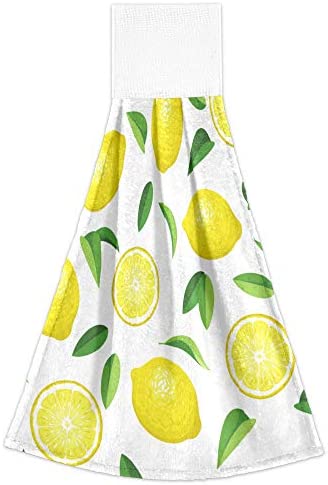 Summer Fresh Lemons Hanging Kitchen Towels Yellow Lime Orange Slices Fruit Leaves Bathroom Hand Tie Towel Fast Drying Dish Tea Towels for Bath Tabletop Gym Home Decor Set of 2