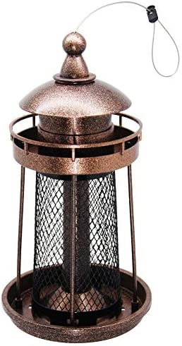 Twinkle Star Wild Bird Feeder Hanging for Garden Yard Outside Decoration, Panorama Gazebo Birdfeeder, Lighthouse Shaped (Copper Red)