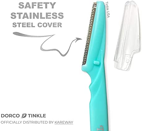 Dorco Tinkle Eyebrow Razor, Hair Trimmer Shaver and Tough Up Tool, Facial Razor with Safety Cover, 6 Razors | Dermaplaning Razor Tool | Skincare Party Favors | Dermaplaning Tools Beauty Stocking Stuffers Gift