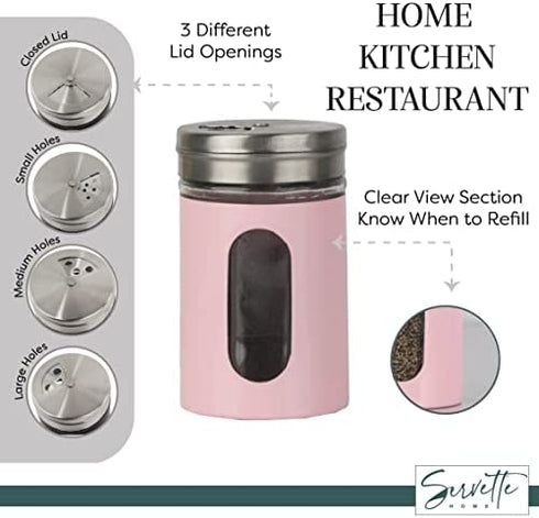 Light Pink Salt Pepper Shakers Retro Spice Jars Glass - Set of 2